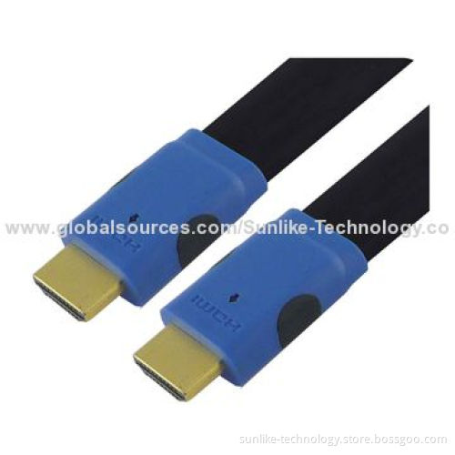 HDMI Cables, Double Colors Molding Type, Flat Cable, 24K Gold-plated Connector
